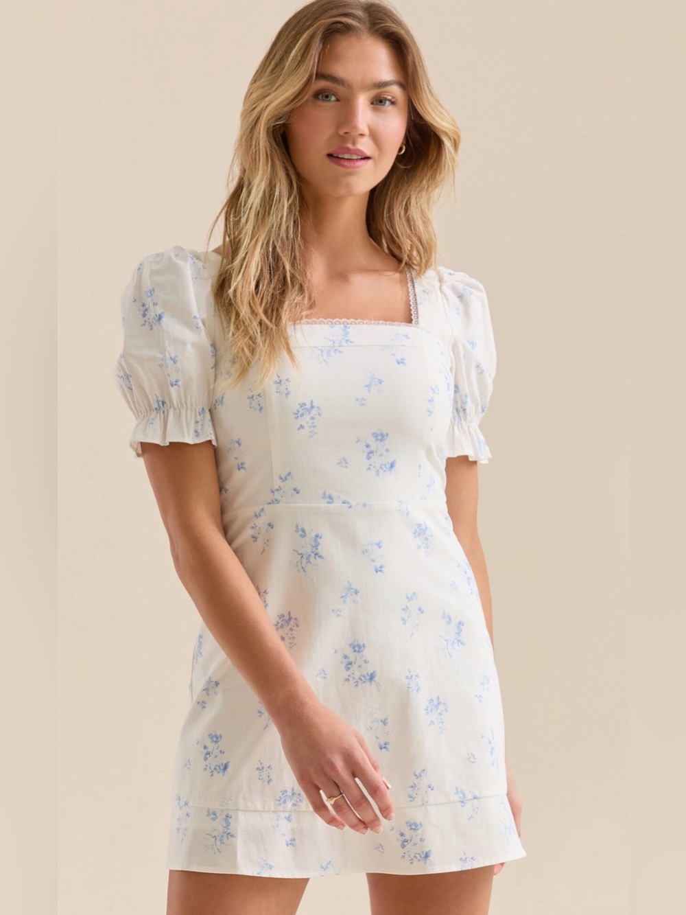 Altar'd State Lucia Floral Mini Dress White with Light Blue Floral Print